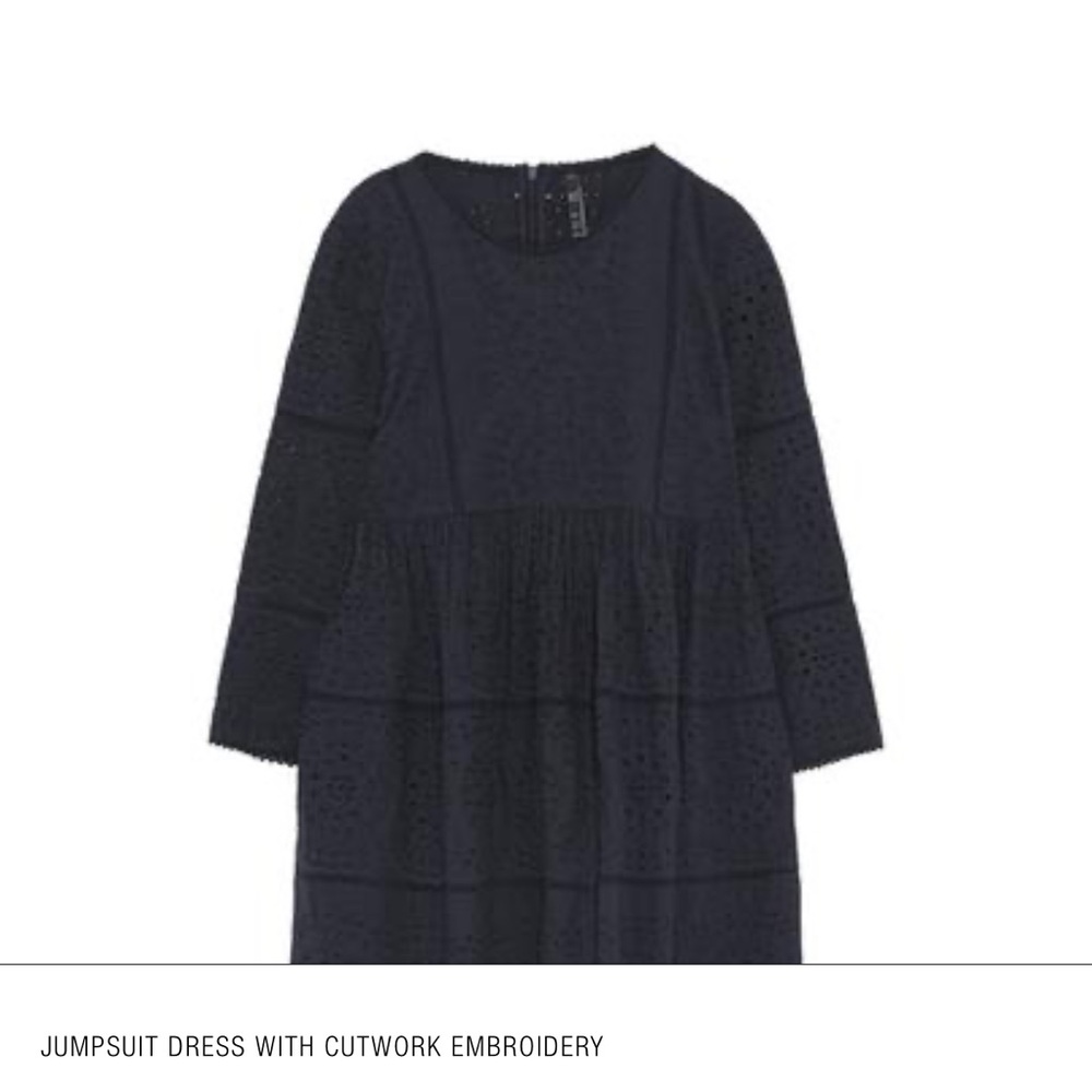Zara Black Long Sleeve Jumpsuit Dress Cutwork Embroidery